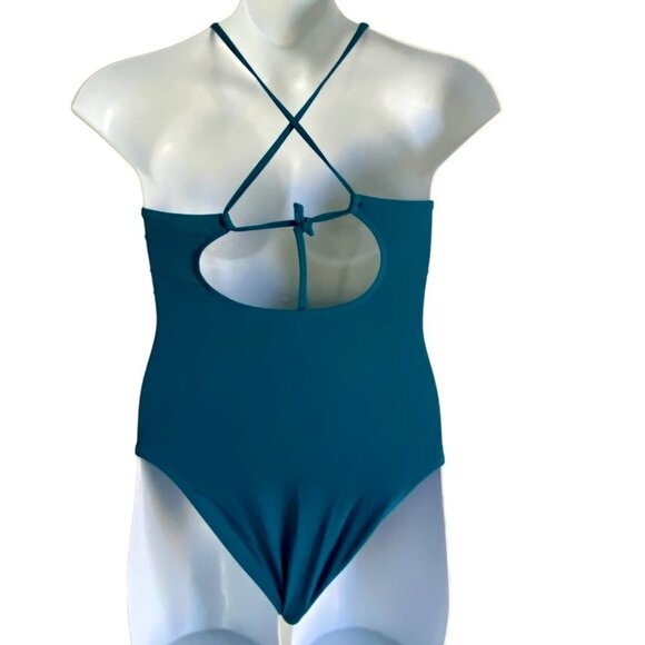 Cupshe Blue High Neck Cut Out One Piece Cross Back Straps Size Large NEW - Picture 6 of 9